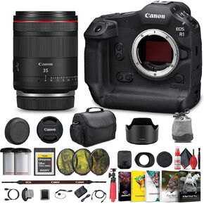 Canon EOS R1 Mirrorless Camera - 24MP, Full-Frame Stacked BSI CMOS Sensor (6577C002) RF 35mm f/1.4 L Lens + 128GB CFexpress Card + Bag + Photo Editing Software + LPE19 Battery + More (Renewed)