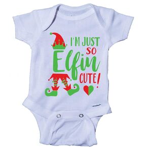 Ink Trendz Im Just So Elfin Cute Christmas Elf Baby Onesie First Christmas Onesie One-Piece Bodysuit Creeper
