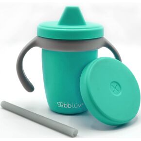 bblüv Küp Silicone Toddler Straw Sippy Cup - 4-in-1 Durable Spill Proof Cups for Kids, Travel Transition Training Cups for Babies, Includes Food Grade Lid and Straw - (Lime)