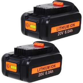 6Ah 20V MAX Battery: Replacement for Dewalt 20 Volt MAX XR Lithium ion Battery DCB206 DCB206-2 DCB203 Compatible with Dewalt 20V Tools - 2 Pack 6.0Ah