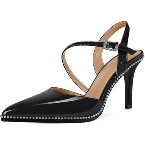 Soireelady Women Slingback Heels High Heel Beaded Pumps Pointed Toe Stilettos Slip On Strappy Heels Dress Pumps Shoes 3.5 Inch