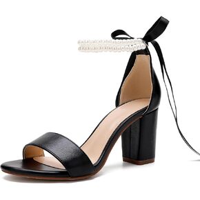 Women's Wedding Block Heels for Bride Women Pearls Chunky Heeled Pumps Open Toe Bridal Shoes Sandals