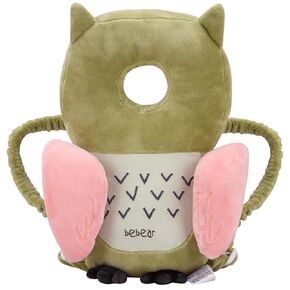 Bebamour Baby Walkers Protective Toddler Adjustable Baby Head Protection Safety Pad Backpack Wear for Crawling (Green-Owl, Owl)