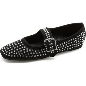 ADAMUMU Rhinestone Flats for Women Sparkly Crystals Ballerina Shoes Crystals Sparkly Mary Jane Flats Round Toe Buckle Strap Design Comfortable and Non Slip Sole Flat for Daily Wear and Work