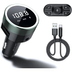 MEIDI Bluetooth FM Transmitter for Car, Wireless Car Radio Adapter with Remote, Hands-Free Call/ MP3 Music Player/LED Colors/USB Port/U Disk