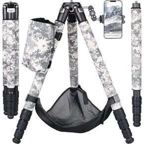 Carbon Fiber Camera Tripod Monopod Compact Travel Tripod ARTCISE Heavy Duty Camera Tripod Professional Travel Tripod with Leg Covers,Water Bottle Holder and Stone Bag, Max Load 44lb/20kg (Grey)