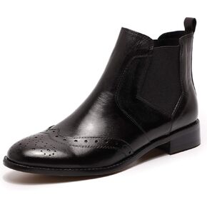 Mona flying Womens Classic Leather Chelsea Boot Ankle High Fashion Low Heel Pull on Wingtip Brogue Booties