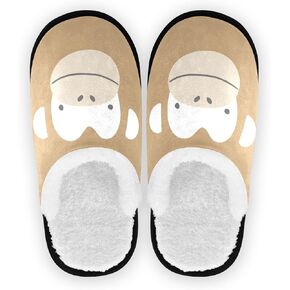 Soft Warm Cartoon Cotton Slippers for Men Women, Comfy Fuzzy Fleece Cute Monkey Face Lined House Shoes for Indoor & Outdoor Mens Womens Slip-ons