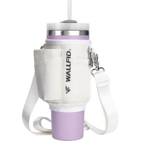 Initial Water Bottle Carrier Bag for Stanley 40oz Tumbler with Phone Pocket,Neoprene Tumbler Holder Pouch with Adjustable Strap,Personalized Stanley Cup Backpack with Straw Cover and Carabiner