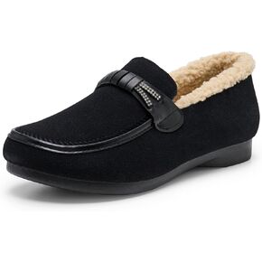 Alexis Leroy Women's Memory Foam Moccasin Slippers Fuzzy Indoor/Outdoor Slip-On Faux Fur Lining Loafers