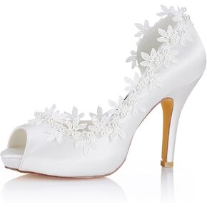 Emily Bridal Ivory Wedding Shoes Silk Peep Toe Lace Detail Bridal Shoes Women High Heels