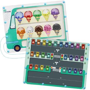 TUNJILOOL 2 in 1 Magnetic Color and Number Maze Board, Magnet Alphabet Counting Puzzle Double Sided Busy Board Fine Motor Skills Montessori Educational Toys for Boys and Girls 3-6 Years Old Gift