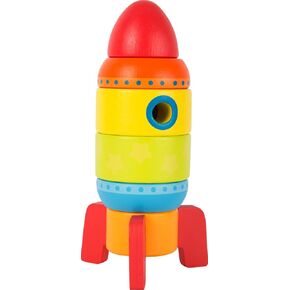 Small Foot Wooden Toys Colorful Rocket Shaped Stacking Toys, Six Plug-in Parts Promote The Fine Motor Skills Designed for Children 12+ Months