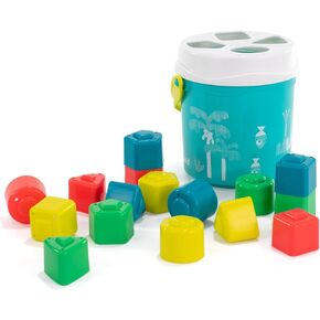 Miniland Feel to Learn Turquoise Shape Sorting Bucket for Children from 1 to 2 Years. 16 Multicolored Pieces with Different Shapes. Made in Spain with ECO Materials