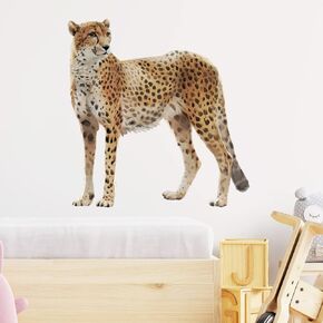Lifelike Standing Cheetah Wall Decal Nursery Tropical Animal Leopard Wall Sticker Removable Peel and Stick Wall Art Decor Stickers for Kids Baby Classroom Preschool Living Room Bedroom School