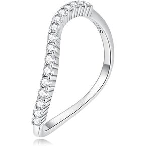 BISAER 925 Sterling Silver Ring Wave Ring for Women Flexible and Unique Design Band Cubic Zirconia Rings Charm Classics Rings Finger Rings for Women