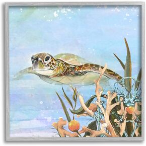 Stupell Industries Underwater Sea Turtle Swimming Framed Wall Art, Design by Diannart