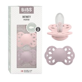 BIBS Pacifiers - Infinity Collection with Symmetrical Nipple| BPA-Free Baby Pacifier | Made in Denmark | Set of 2 Blossom/Dusky Lilac Color Premium Soothers | Size 6-18 Months in Kuwait