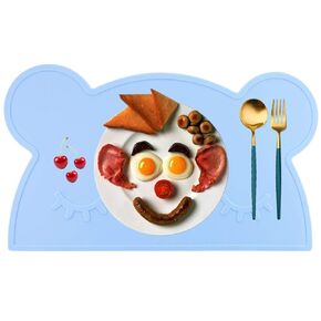 M MOACC Toddlers Non-Slip Silicone Placemat Cute Bear Kids Placemats Washable Dining Table Food Mat for Children Baby,Mint Green