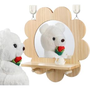 1 Set Wooden and Acrylic Wall Mirror for Toddlers, Entryway Mirror with Hooks and Shelf Organizer, Kids Safety Unbreakable Self Care Station for Classroom Bathroom, Flower Style