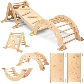 SPARK & WOW Wooden Climbing Gym - 3-Piece Wooden Indoor Jungle Gym - Montessori Climbing Set - Gross Motor Wooden Climbing Toys for Toddlers 1-3