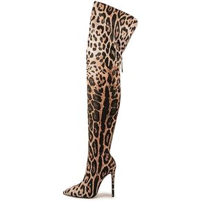 Richealnana Women's Leopard Print Series Over The Knee High Boots for Women Pointy Toe Stiletto Heel Boots