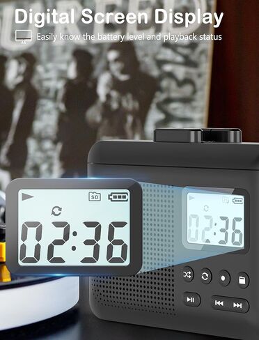 محول مسجل كاسيت محمول من جراسيوسو، كاسيت الى MP3 عبر بطاقة SD، مشغل شريط كاسيت ووكمان مع بطارية قابلة لاعادة الشحن 1000mAh، ميكروفون مدمج ومكبر صوت، مقبس سماعة رأس، بطاقة SD 16GB in Kuwait