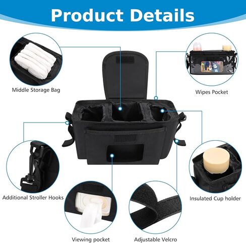 Accmor Universal Stroller Organizer with Insulated Cup Holder and Shoulder Strap, Stroller Bag Caddy Organizer Stroller Accessories for Uppababy, Baby Jogger, Nuna, Doona, Britax Strollers in Kuwait