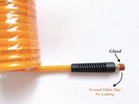 (PU) الارتداد المقوى بالبولي يوريثين 1/4 بوصة معرف (6.3 × 9.8 مم) × 10 قدم، خرطوم هواء 300 رطل لكل بوصة مربعة مع قارنة توصيل سريعة من النحاس الصلب دوارة 1/4 بوصة وقابس، برتقالي (10 بوصات) in Kuwait