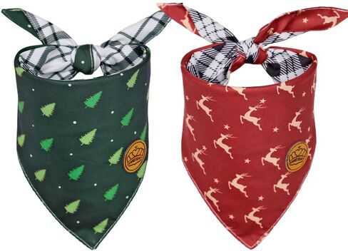 CROWNED BEAUTY Christmas Dog Bandanas Reversible Small 2 Pack, Festive Forest Set, Plaid Adjustable Triangle Holiday Scarves for Dogs Cats Boy Girl Pets DB140-S in Saudi Arabia