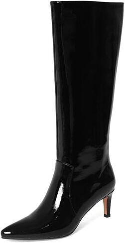 TinaCus المرأة لامعة براءات الاختراع والجلود اليدوية Stiletto كعب متوسط ​​أشار تو الجانب سستة حذاء برقبة للركبة in Kuwait