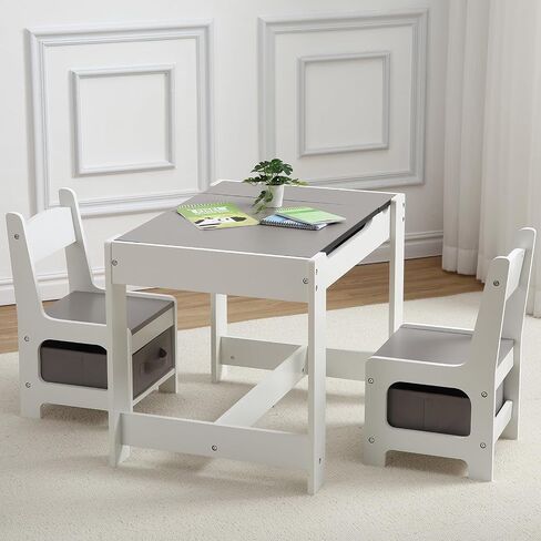 Kids Table and Chair Set, 4 in 1 Children Activity Table w/Storage, Removable Tabletop, Blackboard, 3-Piece Toddler Furniture Set for Art, Crafts, Drawing, Reading, Playroom in Saudi Arabia