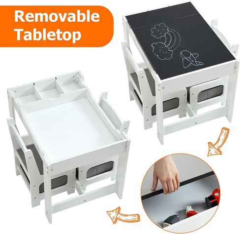 Kids Table and Chair Set, 4 in 1 Children Activity Table w/Storage, Removable Tabletop, Blackboard, 3-Piece Toddler Furniture Set for Art, Crafts, Drawing, Reading, Playroom in Saudi Arabia