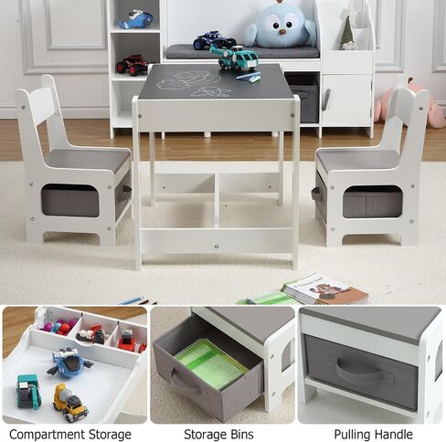 Kids Table and Chair Set, 4 in 1 Children Activity Table w/Storage, Removable Tabletop, Blackboard, 3-Piece Toddler Furniture Set for Art, Crafts, Drawing, Reading, Playroom in Saudi Arabia