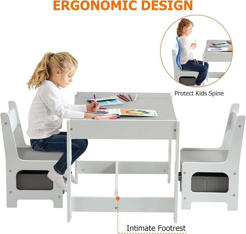 Kids Table and Chair Set, 4 in 1 Children Activity Table w/Storage, Removable Tabletop, Blackboard, 3-Piece Toddler Furniture Set for Art, Crafts, Drawing, Reading, Playroom in Saudi Arabia