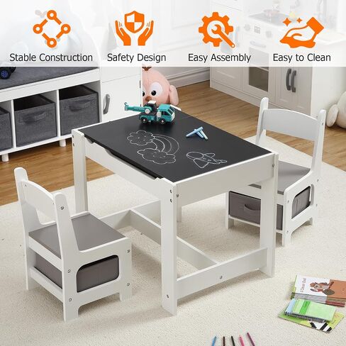 Kids Table and Chair Set, 4 in 1 Children Activity Table w/Storage, Removable Tabletop, Blackboard, 3-Piece Toddler Furniture Set for Art, Crafts, Drawing, Reading, Playroom in Saudi Arabia
