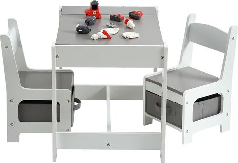 Kids Table and Chair Set, 4 in 1 Children Activity Table w/Storage, Removable Tabletop, Blackboard, 3-Piece Toddler Furniture Set for Art, Crafts, Drawing, Reading, Playroom in Saudi Arabia