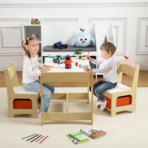 مجموعة طاولة وكرسي للأطفال، طاولة أنشطة 4 في 1 للأطفال مع مساحة تخزين، سطح طاولة قابل للإزالة، سبورة سوداء، مجموعة أثاث للأطفال الصغار مكونة من 3 قطع للفنون والحرف اليدوية والرسم والقراءة وغرفة اللعب in Kuwait