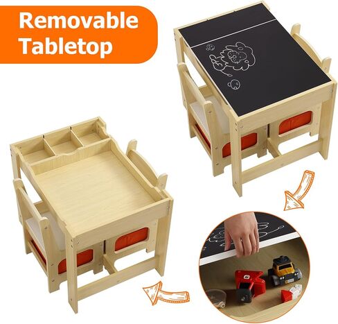 مجموعة طاولة وكرسي للأطفال، طاولة أنشطة 4 في 1 للأطفال مع مساحة تخزين، سطح طاولة قابل للإزالة، سبورة سوداء، مجموعة أثاث للأطفال الصغار مكونة من 3 قطع للفنون والحرف اليدوية والرسم والقراءة وغرفة اللعب in Kuwait