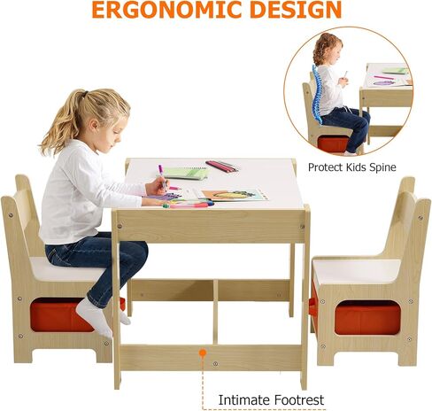 مجموعة طاولة وكرسي للأطفال، طاولة أنشطة 4 في 1 للأطفال مع مساحة تخزين، سطح طاولة قابل للإزالة، سبورة سوداء، مجموعة أثاث للأطفال الصغار مكونة من 3 قطع للفنون والحرف اليدوية والرسم والقراءة وغرفة اللعب in Kuwait