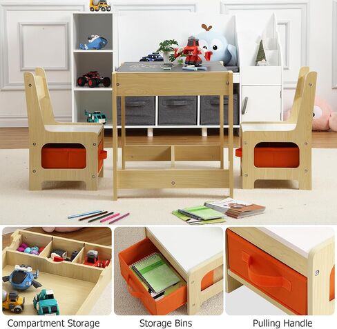 مجموعة طاولة وكرسي للأطفال، طاولة أنشطة 4 في 1 للأطفال مع مساحة تخزين، سطح طاولة قابل للإزالة، سبورة سوداء، مجموعة أثاث للأطفال الصغار مكونة من 3 قطع للفنون والحرف اليدوية والرسم والقراءة وغرفة اللعب in Kuwait