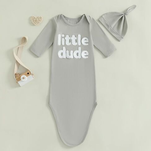 Merqwadd Baby Boy Coming Home Outfit Little Dude ثوب نوم مع قبعة، ثوب نوم للرضع in Saudi Arabia