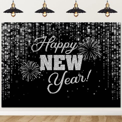 Mocsicka Happy New Year Backdrop Black Gold New Years Background 2025 New Year’s Eve Party Decorations Banner Photo Booth Props (7x5ft) in Saudi Arabia