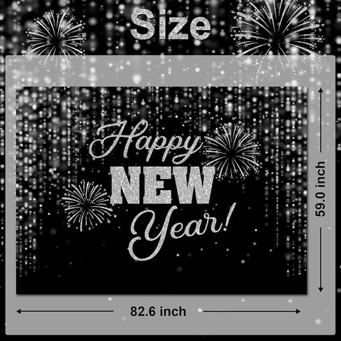 Mocsicka Happy New Year Backdrop Black Gold New Years Background 2025 New Year’s Eve Party Decorations Banner Photo Booth Props (7x5ft) in Saudi Arabia