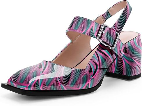 Women's Slingback Heels Square Toe Chunky Heel Buckle Strap Mary Janes Pumps Dress Shoes in Saudi Arabia