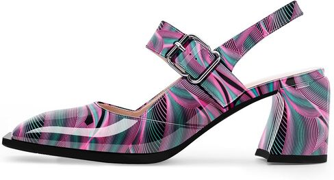 Women's Slingback Heels Square Toe Chunky Heel Buckle Strap Mary Janes Pumps Dress Shoes in Saudi Arabia