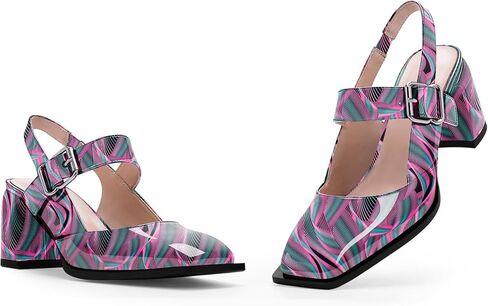 Women's Slingback Heels Square Toe Chunky Heel Buckle Strap Mary Janes Pumps Dress Shoes in Saudi Arabia