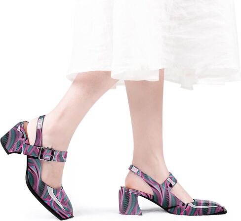 Women's Slingback Heels Square Toe Chunky Heel Buckle Strap Mary Janes Pumps Dress Shoes in Saudi Arabia