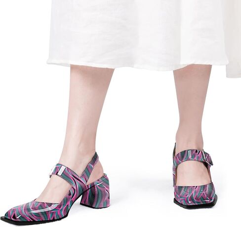 Women's Slingback Heels Square Toe Chunky Heel Buckle Strap Mary Janes Pumps Dress Shoes in Saudi Arabia