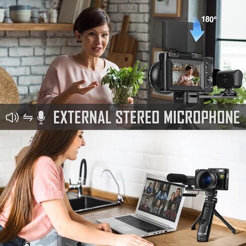 كاميرا رقمية، كاميرات 4K للتصوير الفوتوغرافي، كاميرا تسجيل فيديو بدقة 48 ميجابكسل لليوتيوب، مجموعة كاميرا فيديو ومدونة فيديو، مجموعة أدوات إنشاء المحتوى المثالية - ميكروفون وقبضة حامل ثلاثي القوائم للتحكم عن بعد، كاميرا للسفر in Kuwait